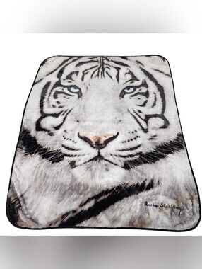 The Northwest Co. White Tiger Face Plush Throw Blanket Rachel Stribbling